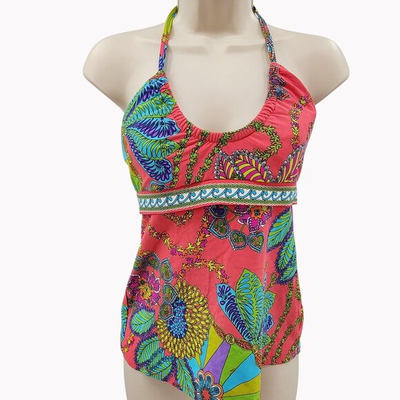 Trina Turk Womens Size 6 Halter Tankini Swim Top Multicolor Nylon/Spandex - Picture 1 of 8